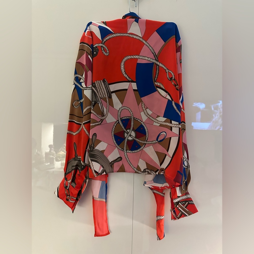 MSGM-Red & Multi Color Rope Print Button Down - Picture 3 of 5
